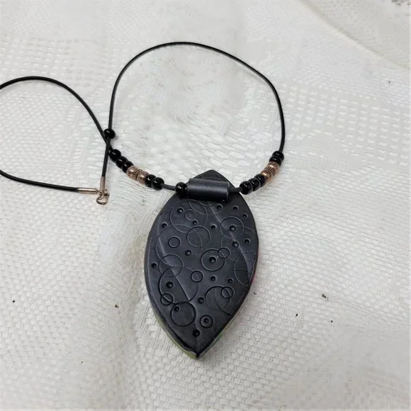 Modern Clay Colorful Necklace w/ Black Cord - Picture 8 of 9